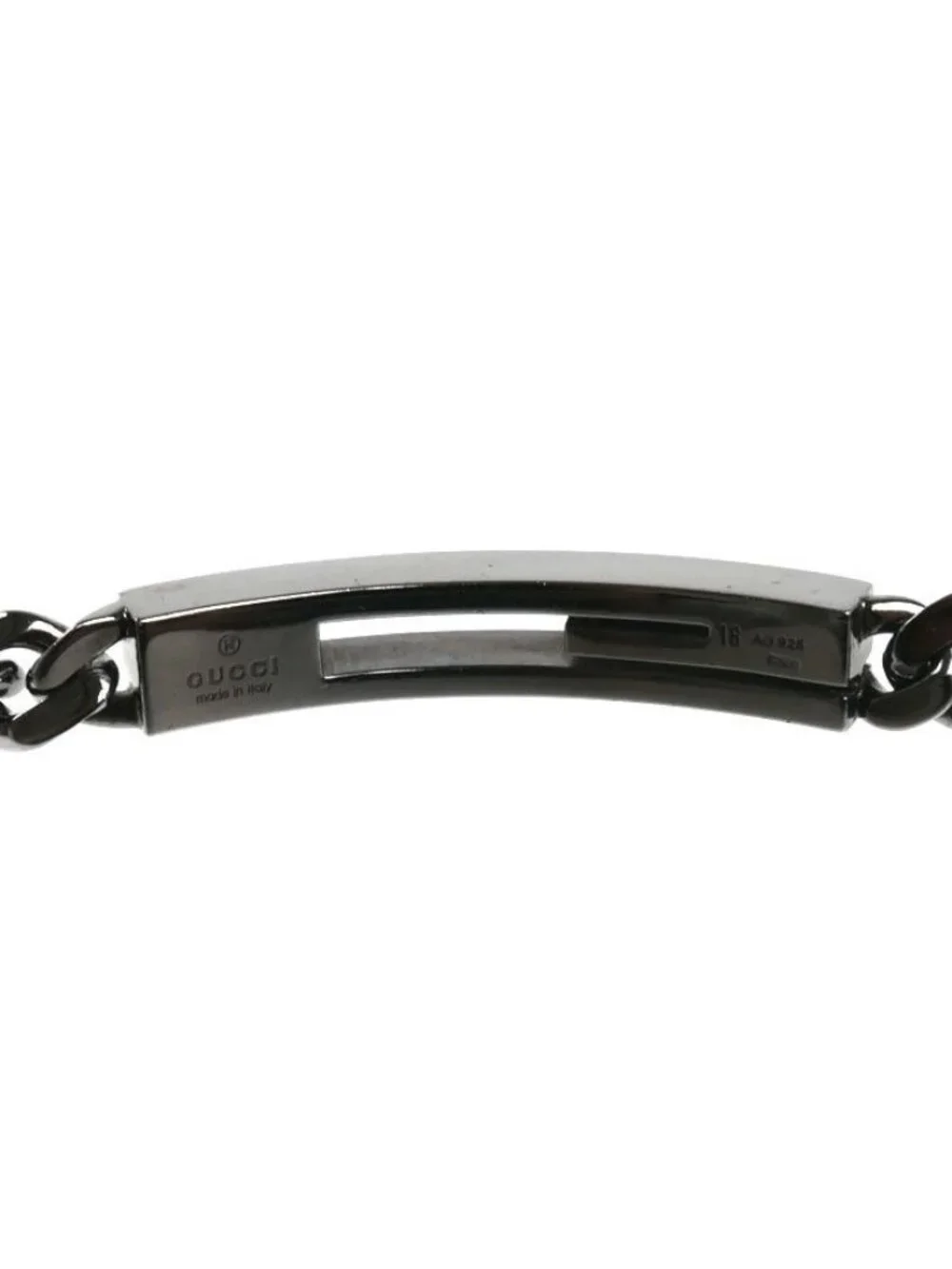 Gucci 925 Sterling Silver Cutout G Black Coating Bracelet 18